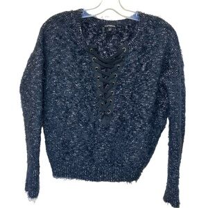 Express Lace Up Sweater Shaggy Fun Soft